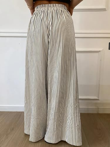 Womens Striped Pants Elastic Waist Palazzo Pants Casual Lounge Wide Leg Trousers4