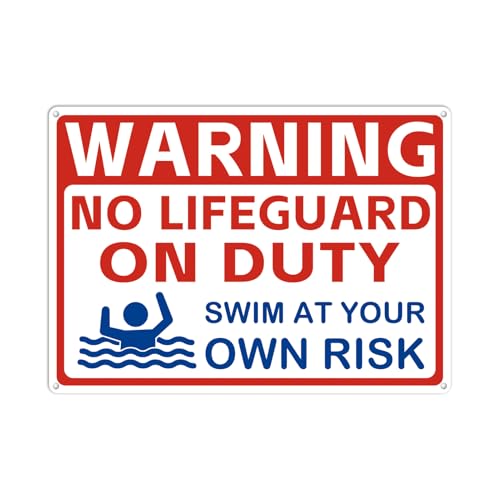 Warning No Lifeguard On Duty Large Sign 10x14 Inches Swim at Your Own Risk Pool Metal Signs Legal Rust Free .040 Aluminum for Pools Beach Water Parks Outdoor
