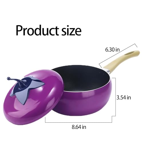 With Lid Fruit Shaped Pans,With Lid Vegetable Shaped Pans,Cute Nonstick Soup Pot Pasta Pan,Multifunction Cooking Pot With Handles for Stewing Poaching Frying (Eggplants,Milk Pan)