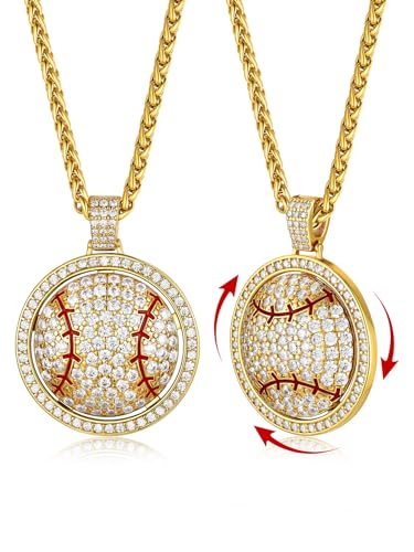 KeyStyle Bling Sports Necklace for Men Teen, Spinner Pendant for Athletes (Baseball Soccer Basketball Football Pendant)