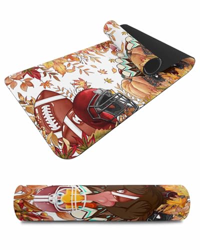 Debedcor Heat Proof Table Pads Waterproof Decorative, Fall Turkey Non-Slip Table Countertop Protector, Farmhouse Maple Leaves Pumpkin Insulation Mat for Dining Room, 48 x 12 Inches