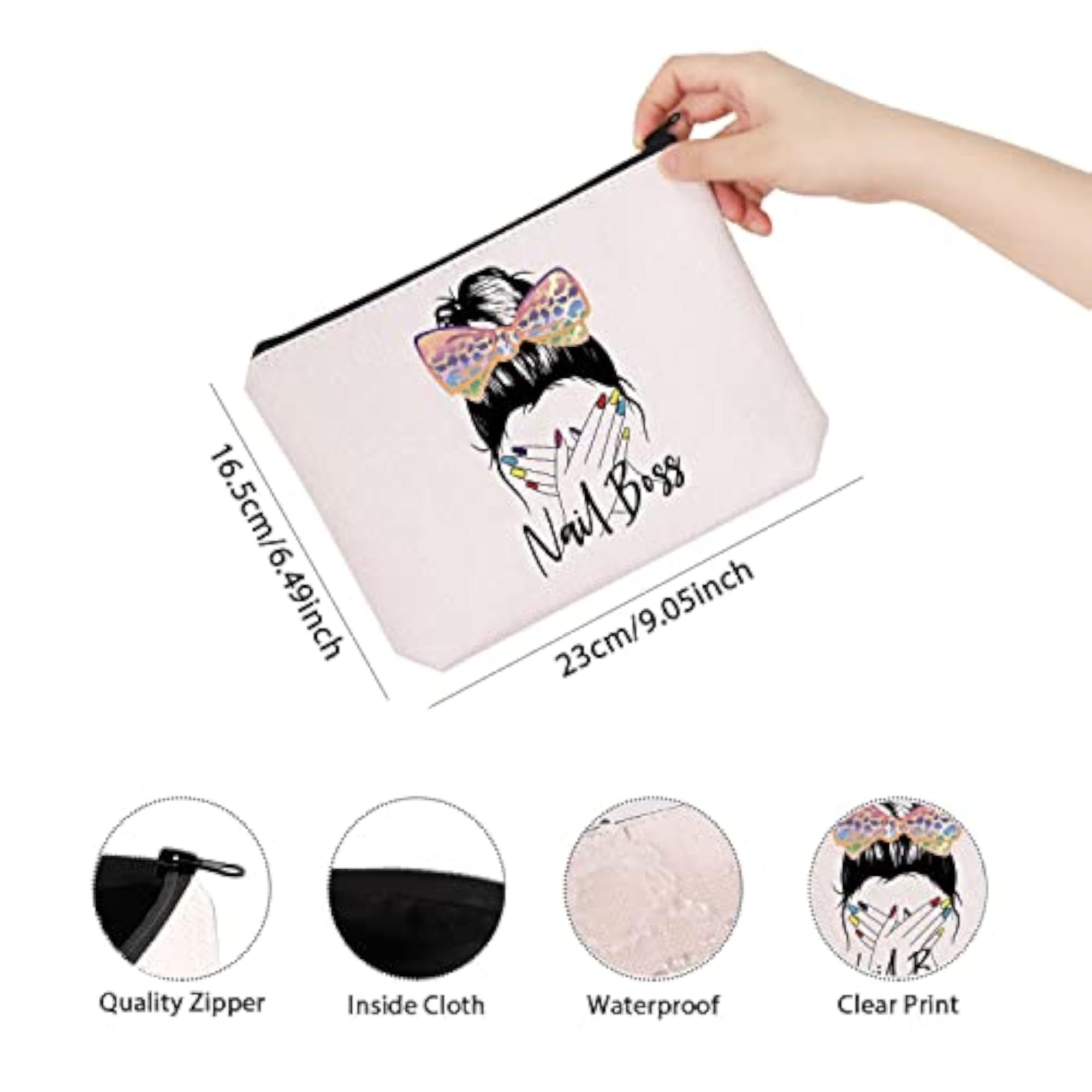 Nail Technician Gift Zipper Pouch Makeup Bag, Beige