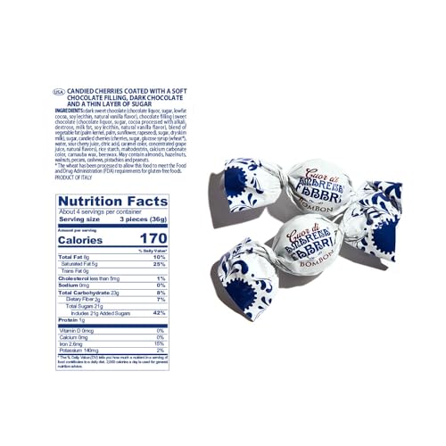 Fabbri Chocolate Bombons, chocolate covered cherries, individually wrapped, Made in Italy, bag of 5.3oz