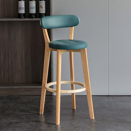 OZBME Juego de 2 taburetes de Bar de Piel sintética Negra con Asiento Acolchado, Patas Altas de Madera y reposapiés, Ideales para Islas de Cocina y Comedor, Elegantes y cómodos (Juego de 2 en Verde)