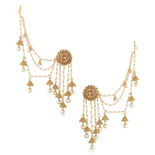 Image of Sukkhi Traditional Brass Gold Plated Wedding Jewellery Bahubali Inspired Long Chain Jhumki Earrings for Women