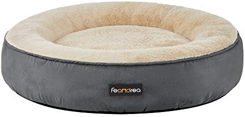 FEANDREA Dog Bed, Doughnut Cat Bed, Round, 60 cm Dia., Dark Grey