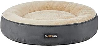 FEANDREA Dog Bed, Doughnut Cat Bed, Round, 60 cm Dia., Dark Grey