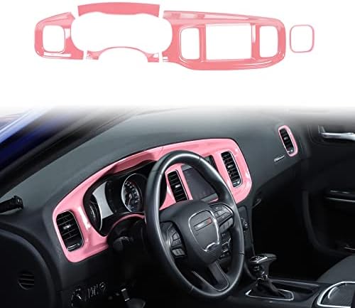 JWWY for Charger Center Consoles Dash Board Trim for 2015-2023+Dodge Charger Interior Accessories, ABS Pink 5pcs