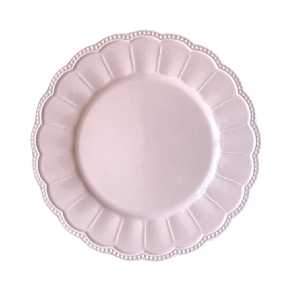 Talerze do makaronu, ceramiczne talerze deserowe zastawa stołowa ceramiczna zastawa stołowa w kształcie koronki płyta reliefowa różowy francuski trójwymiarowy wzór kolorowa glazura zestaw