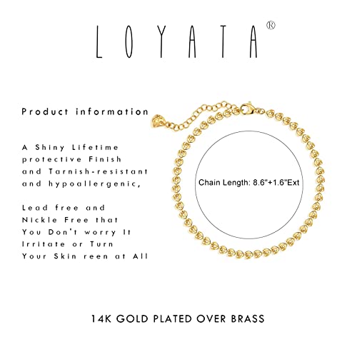 Loyata 18K Gold Vacuum Plated Anklet Bracelet For Women Snake Flat Surface Oval Link Chain Dainty Heart Anklet Delicate Summer Beach Anklet Jewelry #TOP5