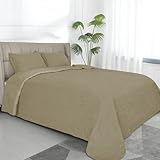 Picture of Easy-Going Twin Size Reversible Quilt Set with 1 Quilt and 1 Pillow Sham, Soft Bed Quilt Cover, Water Resistant Lightweight Microfiber Bedspread, Stain Resistant, Damask-Beige/Beige