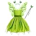 4 pièces Enfant Fille Déguisement Fée Clochette Cosplay Princesse Elfe Robe Fête Anniversaire Longue avec Ailes, Serre-tête et Baguette,de Fée Papillon Costume Halloween Party Vert 4-5 Ans