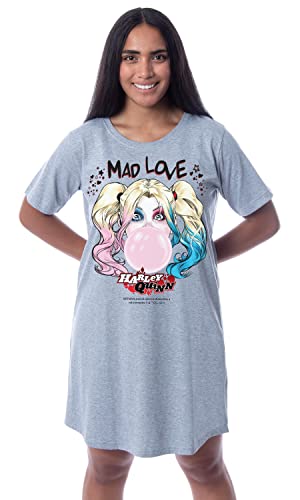 Pyjama Harley Quinn DC Comics en taille L, chemise de nuit grise Mad Love pour femme