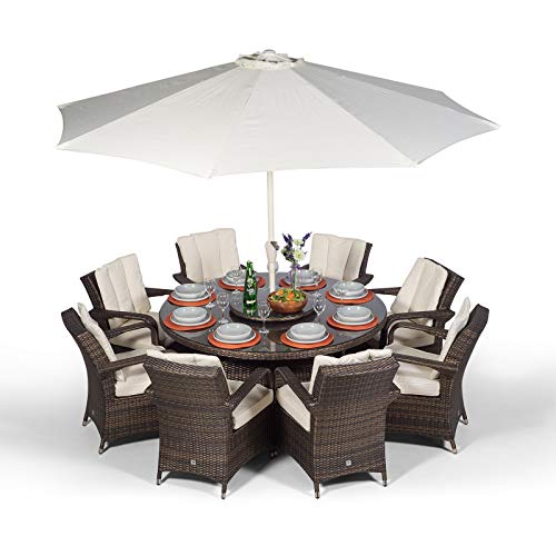 Arizona Luxury Rattan Dining Set Round 8 Seater Brown Rattan Dining Set Outdoor Poly Rattan