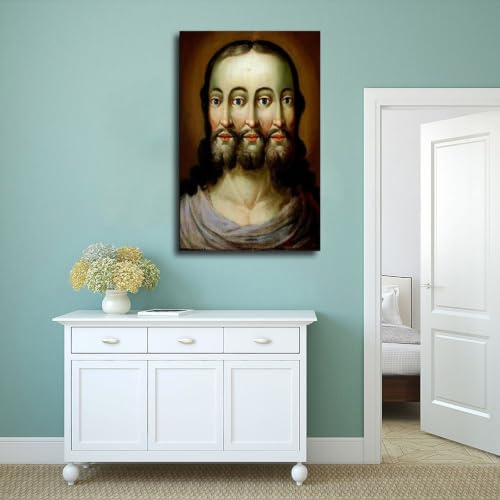 Impression sur toile de la Trinité Trifaciale de Jésus cadre 20x30 cm