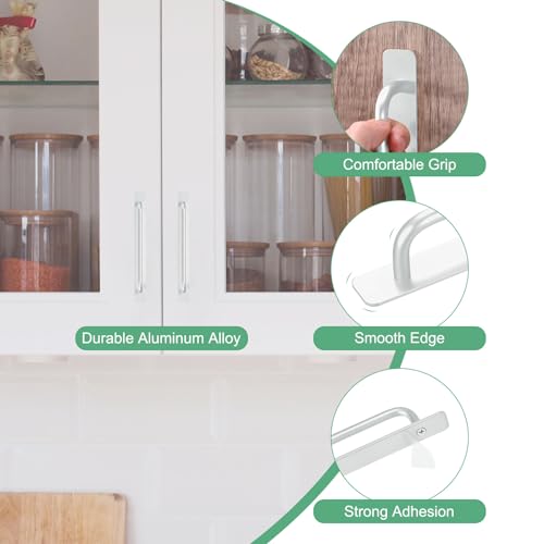 Image of M METERXITY 2-Pack Self Stick Barn Door Handles, 9.61Inch /244mm Length Aluminium Alloy Gate Handle with Double Sided Tape for Bathroom /Wardrobe /Closet, Sliding Door Handle with Plate [Silver]