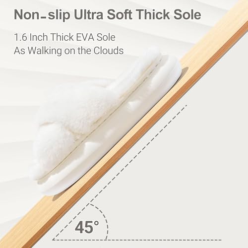 ChayChax Women Fluffy Slippers Cross Band Open Toe House Slippers Arch Support Platform Cloudies Sandals Plush Non Slip Indoor Outdoor Shoes4