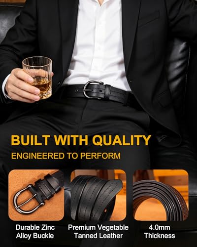 Image of Mens Belts Full Grain Leather Real Italian Material Western Cowboy Belt 1.5 Wide Casual Jean Belt Gift Box Packaging