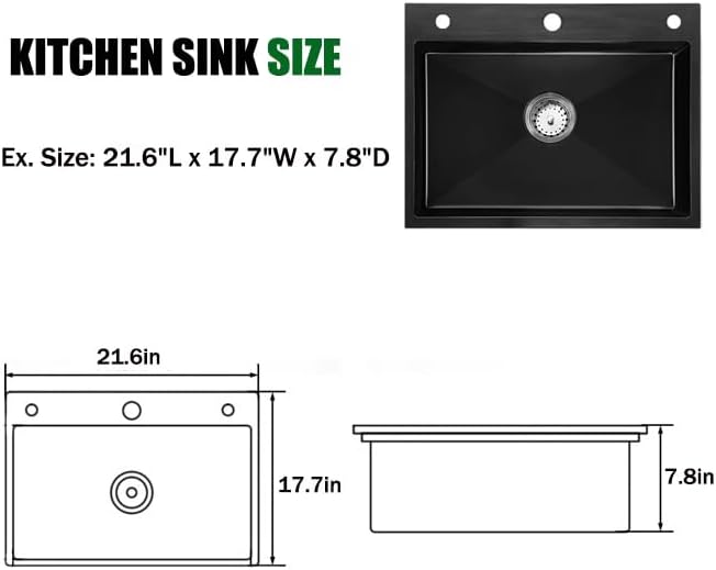 Miniatura 6 de Fregadero de cocina negro con grifo, cuenco individual de acero inoxidable profundo, fregadero con estación de trabajo de granja con múltiples