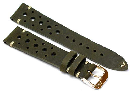 Bracelet de montre Rios1931 Rallye 22mm en cuir vintage vert mousse fait main
