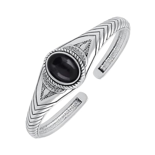 Sterling Silver Jewelry Natural Black Onyx Cuff Bracelets 925 Sterling Silver Overlay Vintage Boho Southwest Theme Jewelry For Men Women cover