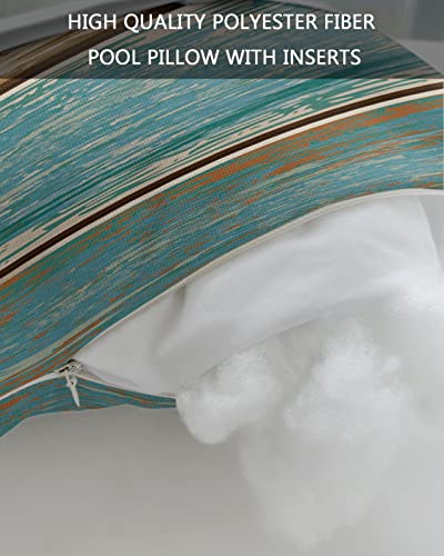 Teal Wood Grain Outdoor Chaise Lounge Head Resting Pillows 2 Pack, Farm Teal Brown Wooden Board Waterproof Patio Furniture Pillow With Insert Adjustable Elastic Stripe For Recliner Beach Chairs #TOP6