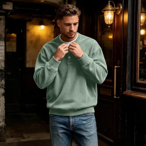 Corduroy Henley Shirts for Men Long Sleeve Casual Pullover Fall Shirt - image 7