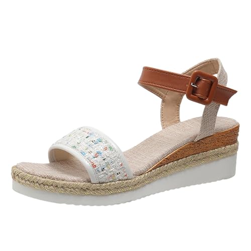 Open Toe Buckle Ankle Strap Espadrilles Flatform Wedge Casual Sandal Espadrille Low Heel Sandals 2025 Close Dressy Summer Girls Flower Girl Heels Single Bands Jute Flat Platform Shoes