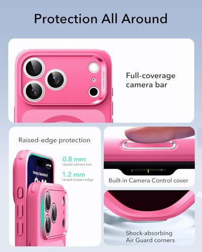 Image of ESR for iPhone 17 Pro Case, Camera Control Cover, Compatible with MagSafe, Shockproof Military-Grade Protection, Magnetic Phone Case for iPhone 17 Pro, Classic Hybrid Case, Frosted Pink