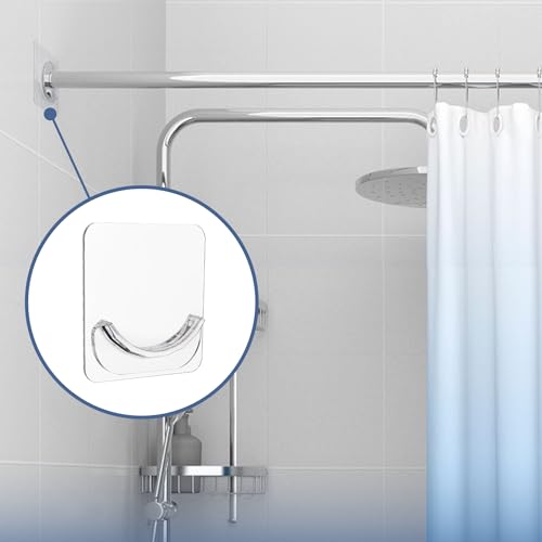 4 Pack Adhesive Curtain Rod Holders, No Drilling Shower Curtain Tension Rod Support Holder, Transparent Clear Durable Bathroom Rod Bracket by Antimbee - Image 5