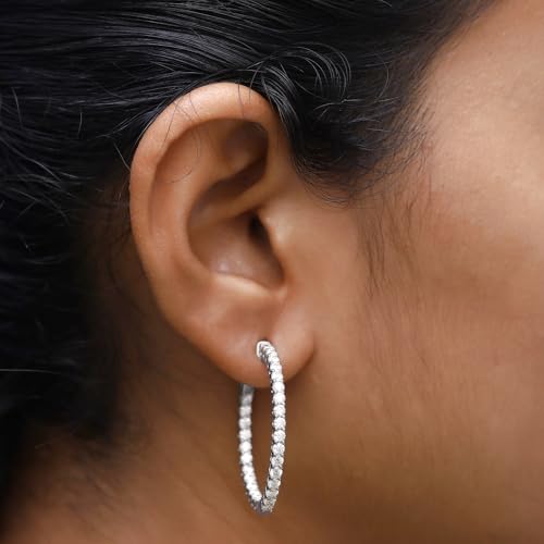 2.50 Carat to 3 Carat Moissanite & Lab Grown Diamond Inside Out Hoop Earrings for Women in 925 Sterling Silver (VVS1 Clarity) Fine Jewelry for Women, Gift For Her2