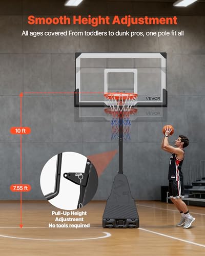 Image of VEVOR Basketball Hoop, Basketball Hoop 44 48 50 54 Inchs PC Backboard, 4.4-10FT Height Adjustable, Basketball Portable Hoop& Goal, Indoor /Outdoor Classic Basketball Court, Teen Adult School Park
