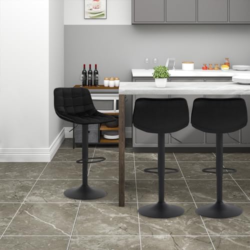 WOLTU 2er-Set Barhocker Küchenstuhl Barstuhl mit Rückenlehne und Einstellgriff, höhenverstellbar & 360° drehbar, Tresenhocker Bar Hocker aus hochwertigem Samt und Metall, Schwarz