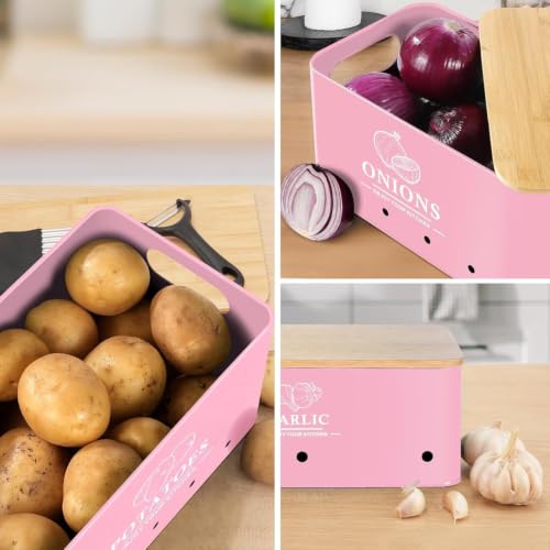 Image of 3 Pieces Potato Onion & Garlic Storage Bin Sturdy for Kitchen Counter | Kitchen Storage & Organization | Food Storage Containers.
