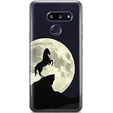 Mertak Clear Phone Case Compatible with LG Velvet 5G V60 ThinQ V50 V40 V35 V30 G7 Horse Rearing Flexible Protective Night Lightweight Silicone Full Moon Cover Animal TPU Slim Design