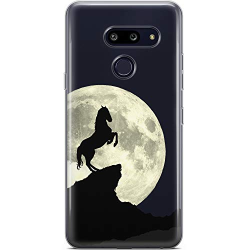 Mertak Clear Phone Case Compatible with LG Velvet 5G V60 ThinQ V50 V40 V35 V30 G7 Horse Rearing Flexible Protective Night Lightweight Silicone Full Moon Cover Animal TPU Slim Design