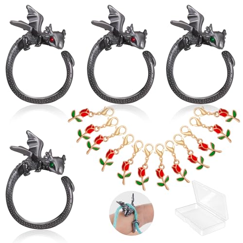 Image of HUISUYTON Dragon Crochet Tension Ring for Finger, 4Pcs Lefties & Righties Crochet Rings, Yarn Guide Ring for Crocheters Knitters Mom Grandma Gifts