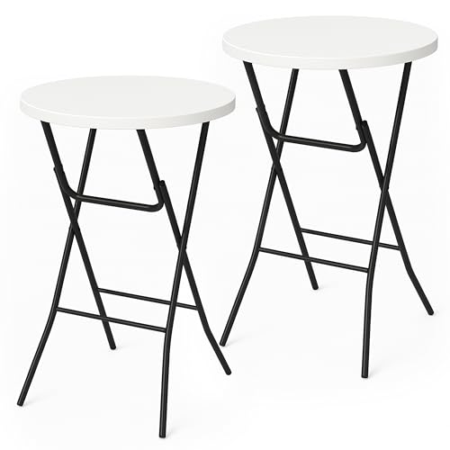 Brixy 2 stabile Stehtische - Partytisch - Robust und witterungsbeständig - klappbar - 80cm x 110cm - Party - Weiß/Grau