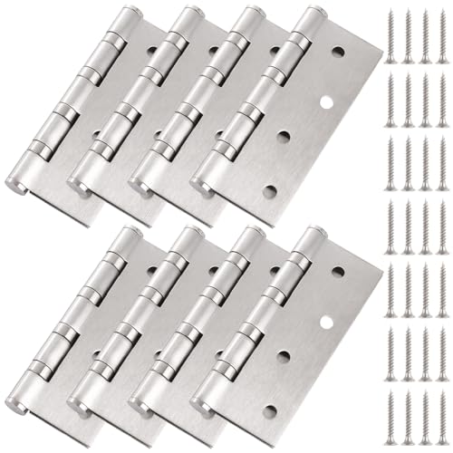 MEIDIV 8 Pack Heavy Duty Door Hinges 4 Inch, 100mm Internal Door Hinge, Stainless Steel Ball Bearing Hinge, Silver Butt Hinges for Wooden Doors