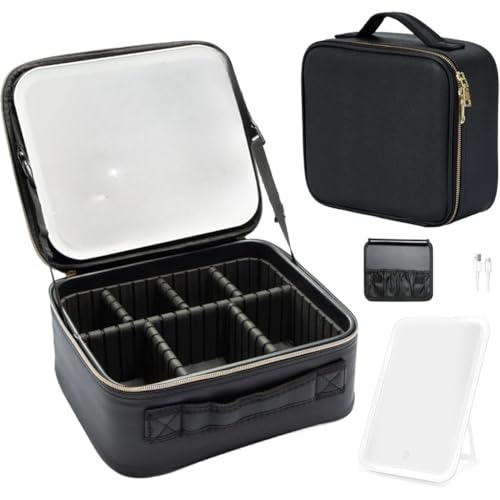 Kit Maleta Maquiagem completo Profissional Com Espelho e Luz Led e paleta de maquiagem(Preto)