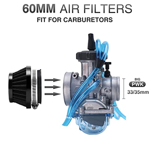 Image of 2PCS Motorcycle 60MM Air Intake Filter Universal Carburetor Air Filter Cleaner for Dirt Pit ATV SSR TTR Bike Breather Filter Fit for Many Different Carburetors (Black 60MM)