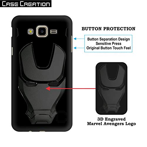 Image of COVERLY Official 3D Touch Feel Trending Real Hero Avenger Logo Mask Soft Rugged Grip Iron Man Super Power Cartoon Movie Silicone Matte Strong Back Cover for Samsung Galaxy J2 2018 -Black
