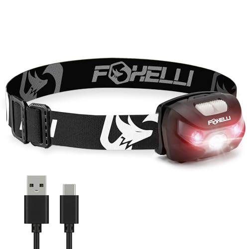 Foxelli USB-C Rechargeable LED Headlamp – Super Bright, Lightweight Head Lamp for Running,...