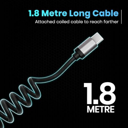Image of Fire Turtle 125W Triple Output Fast Car Charger with 65W Type-C Cable, 30W Type-C PD, 30W QC USB Port, Compatible with Laptop, iPhone & Android Smartphone (Spring Cable Car Charger)
