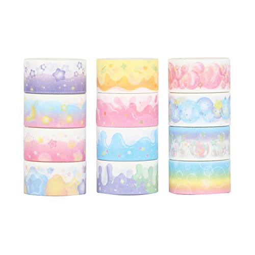Washi tape romántico de estrellas y luna con 12 rollos de cinta adhesiva beige para scrapbook
