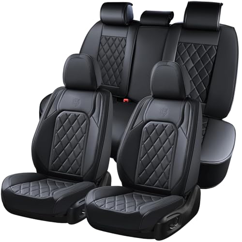 Image of Coverado Car Seat Covers Full Set, Black Seat Covers, Waterproof Faux Leather Car Seat Cover, Luxury Car Seat Cover, Automotive Seat Covers 5 Seats, Car Seat Protector Universal Fit Most Cars