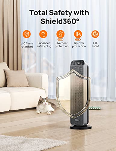 Dreo Space Heater, 24" 11Ft/S Fast Quiet Heating Portable Electric Heater With Remote, 3 Modes, Overheating & Tip-Over Protection, Oscillating Ceramic Heater For Bedroom, Office, And Indoor Use, Black #TOP2