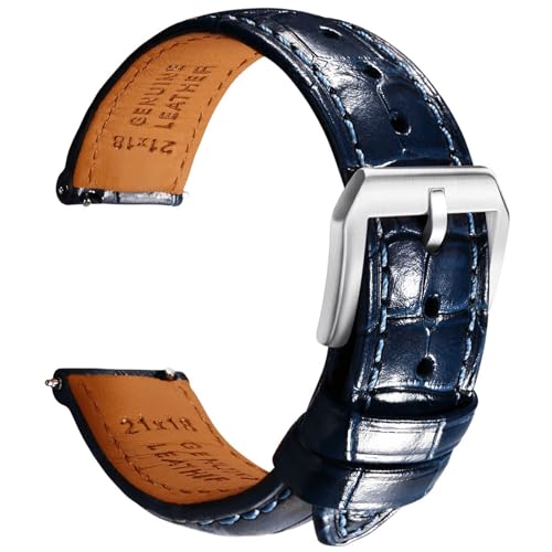 Bracelet montre cuir dégagement rapide bleu 22mm interchangeable sans outil