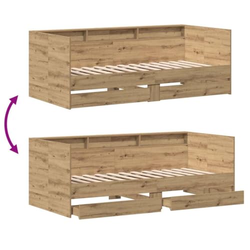 vidaXL Tagesbett mit Kopfteil Artisan-Eiche 75 x 190 cm Holzwerkstoff, Moderner rechteckiger Tagesbett-Rahmen, platzsparendes Gäste-Bett, urbanes Möbel, vielseitiges Schlaf-Design