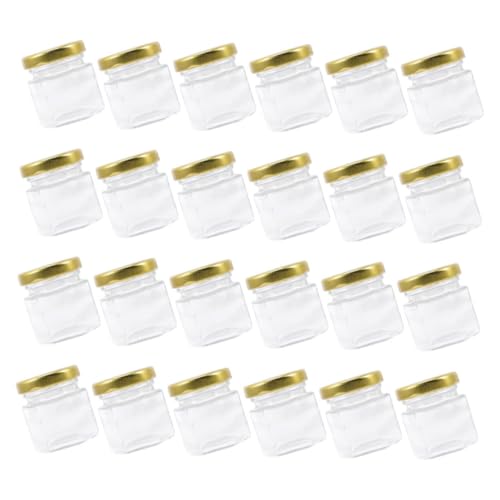 EXQUIMEUBLE 24個 六角形ガラスハニーポット 密閉保存可能で透明なジャム瓶 キッチン用多用途食品容器 蜂蜜やジャムの保管に